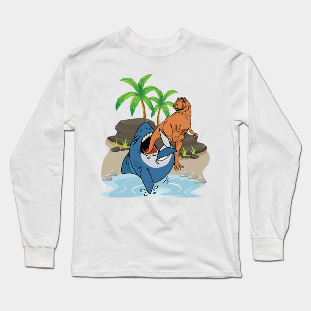 Shark And Dinosaur For Boys Long Sleeve T-Shirt by macshoptee